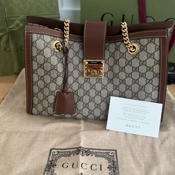 Gucci Brown GG Supreme Monogram Medium Padlock Tote - Picture 1 of 12